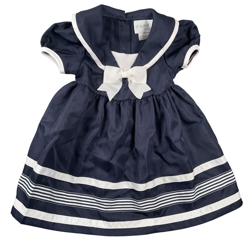 Rare Editions Sailor Dress Toddler 2T Navy White Nautical Bow Striped E920044